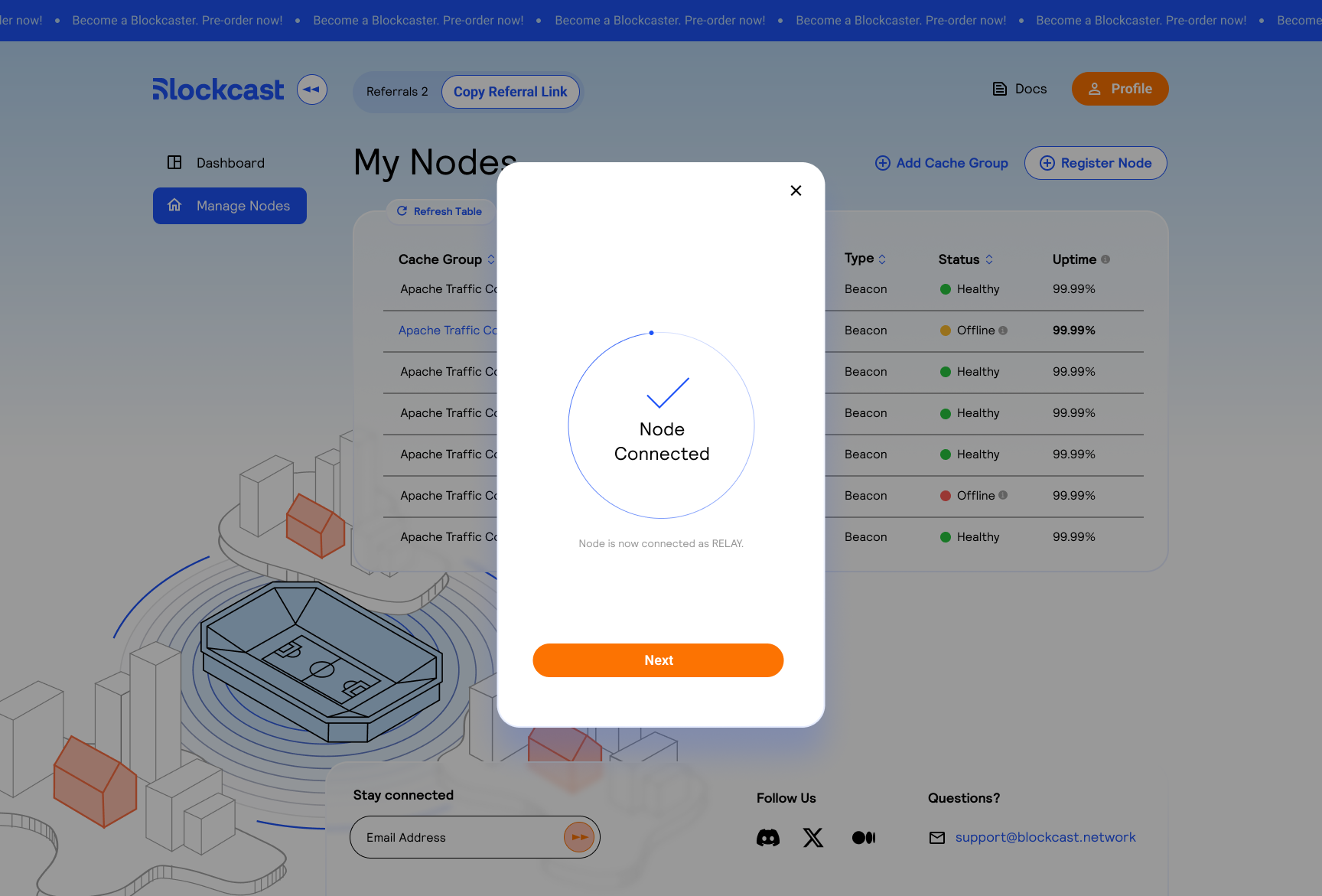 Node Connected confirmation screen